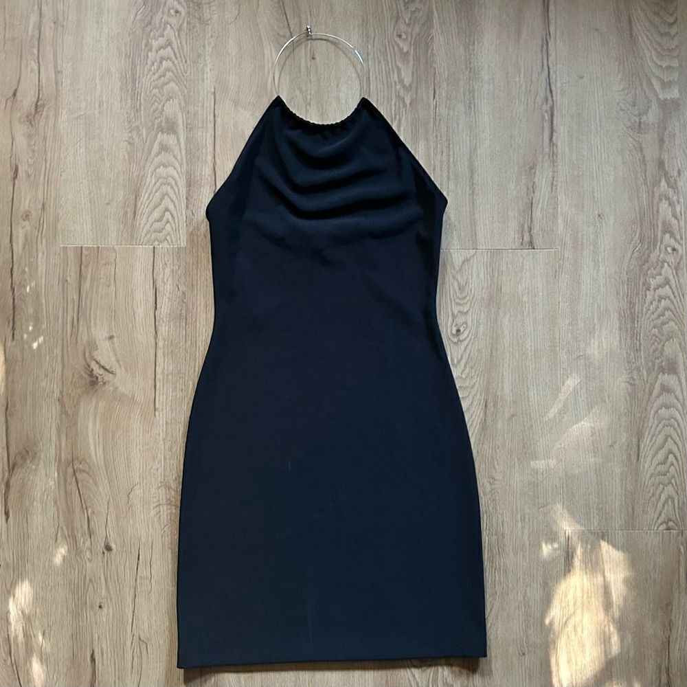 Vintage 90s Black Halter Mini Dress by Limbo Lounge // wire necklace halter